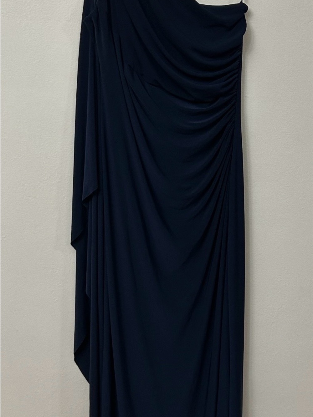 Lauren by Ralph Lauren One-Shoulder Navy Evening Gown Draped Cascade size 12 - Picture 2 of 6